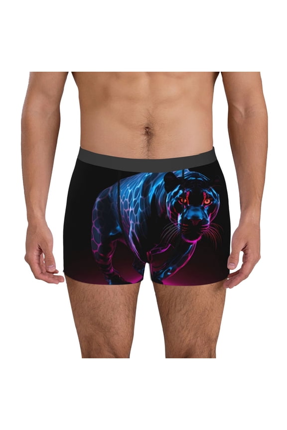Futuristic Purple Panther Pattern Men’s Boxer Briefs – Soft & Breathable Underwear, Stretchy & Comfortable Fit, Supportive Pouch Design, Moisture-Wicking-Small