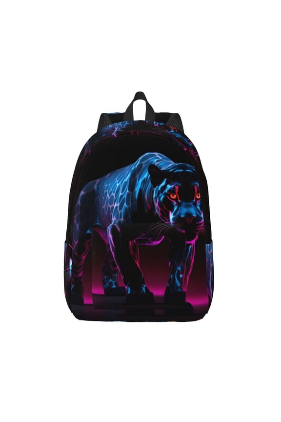 Futuristic Purple Panther Printed Canvas Daypack - Stylish and Durable Vintage Compact Backpack - Class, Work, Travel, or Laptop Bookbag,Organized Compartments-Small