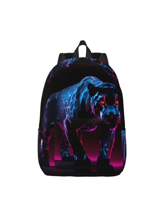 Futuristic Purple Panther Printed Canvas Daypack - Stylish and Durable Vintage Compact Backpack - Class, Work, Travel, or Laptop Bookbag,Organized Compartments-Small