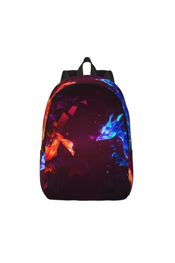 Futuristic Red And Blue Bird Printed Canvas Daypack - Stylish and Durable Vintage Compact Backpack - Class, Work, Travel, or Laptop Bookbag,Organized Compartments-Small