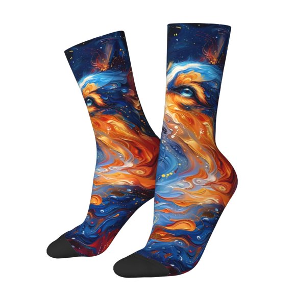 Picia Galactic Dog Swirls Art Print Athletic Socks for Men & Women – Cushioned Moisture-Wicking Crew Socks for Sports, Running, and Training, Soft & Breathable Size 5-11