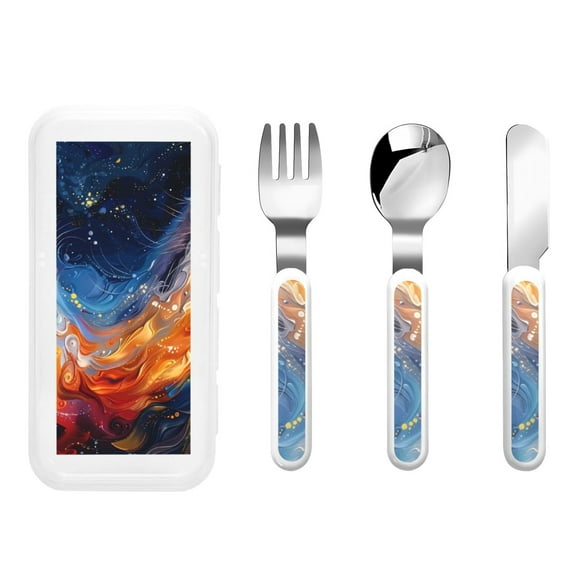 Picia Galactic Dog Swirls Art Print Children's Knife, Fork And Spoon Set - Kids Knife Fork Spoon - Stainless Steel Kids Silverware Set - Metal Kids Cutlery Set