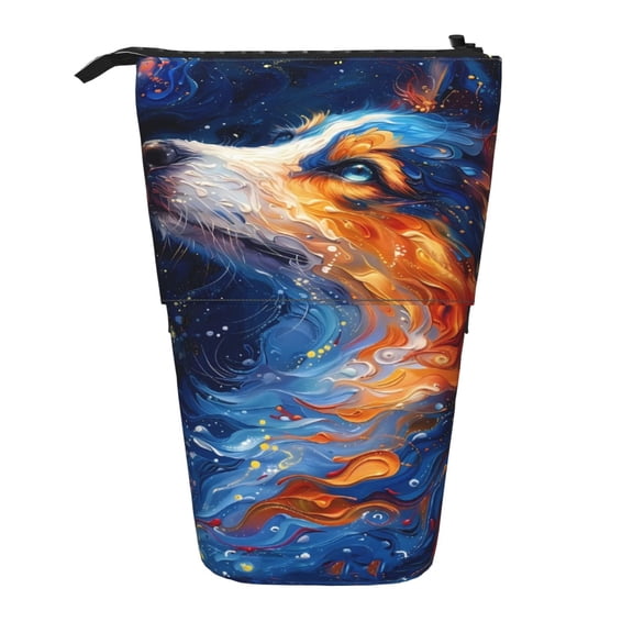 Picia Galactic Dog Swirls Art Print Telescopic Pencil Case, Telescopic Pen Holder Telescopic Pencil Pouch Bag Stationery Pencil Case Box Storage Organizer Makeup Bag