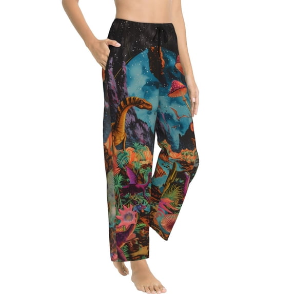 Picia Galactic Jungle Dinosaurs Womens Soft Woven Cotton Elastic Waistband Sleep Pajama Pant Lounge Sleep Pant With Pockets And Drawstring-Medium