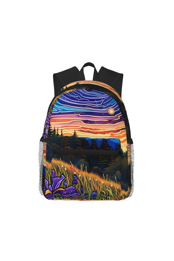 Galactic Night Over Meadow Large Capacity Backpack Classic Style Backpack Casual Backpack Water-Resistant School Work Travel Outdoor Backpack