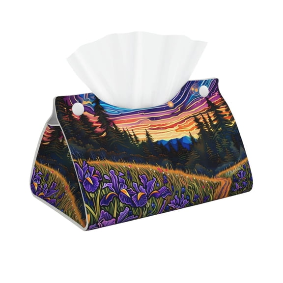 Picia Galactic Night Over Meadow Pattern Long Tissue Box Cover,PVC Leather Triangle Holder,Tissue Box Holder with Magnetic Bottom,Facial Paper Organizer Dispenser-7.9"X4.9"X4.5"