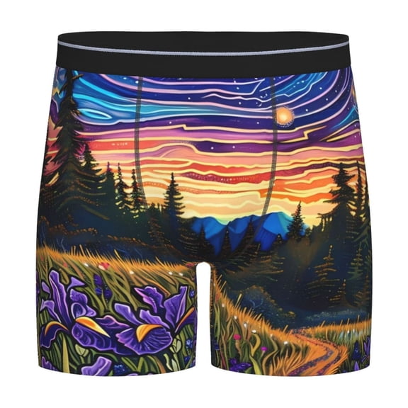 Picia Galactic Night Over Meadow Pattern Men's Athletic Long Leg Briefs , Performance Stretch Underwear，Moisture-Wicking