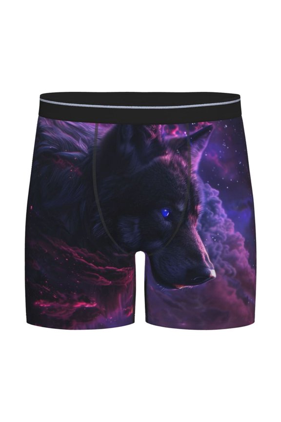 Galactic Wolf Stare Pattern Men's Athletic Long Leg Briefs , Performance Stretch Underwear，Moisture-Wicking