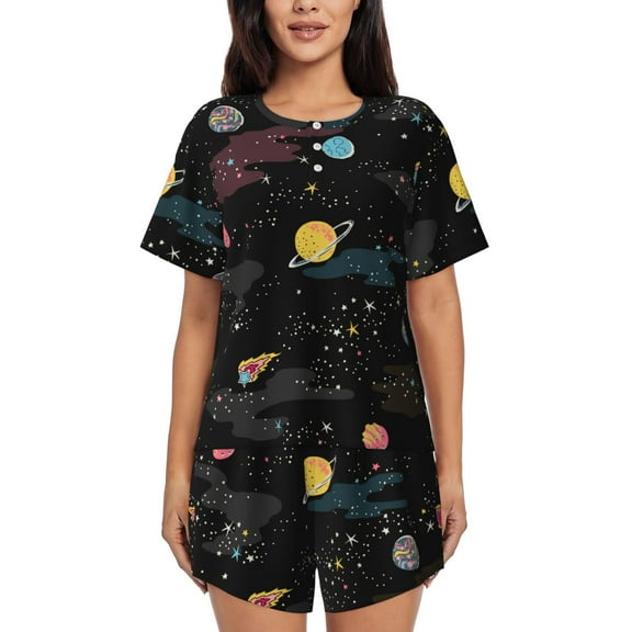 Picia Galaxy Pajamas Sets for Women Soft Short-Sleeved Pjs with Lounge Shorts Two Piece Sleepwear-X-Large