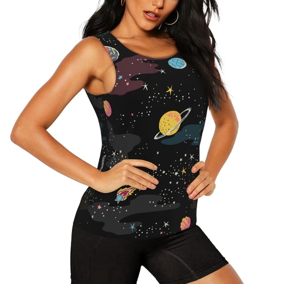 Picia Galaxy Pattern Women's Workout Tank Top,Breathable Activewear,Slim Fit Athletic Top,Versatile Workout Moisture-wicking top-Large