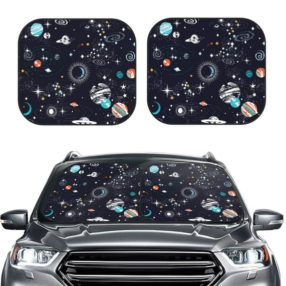 Picia Galaxy2 2 Piece Car Windshield Sun Shade Foldable | Foldable Sun Shield for Front Window Blocks UV Rays and Keeps Your Vehicle Cool-Large