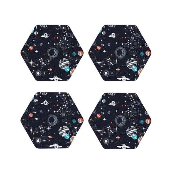Picia Galaxy2 Printed Leather Coasters for Drinks, 4" Drink Coasters Set of 4 for Tabletop Protection, Handmade Luxurious Home Décor and Housewarming Gift -Hexagon
