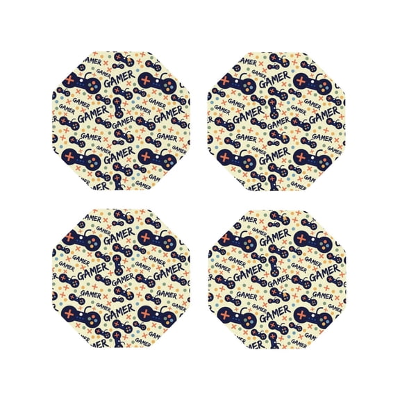 Picia Game Controller Printed Leather Coasters for Drinks, 4" Drink Coasters Set of 4 for Tabletop Protection, Handmade Luxurious Home Décor and Housewarming Gift -Octagon