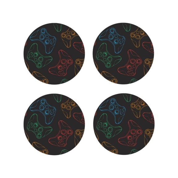 Picia Gamepad Joystick Game Printed Leather Coasters for Drinks, 4" Drink Coasters Set of 4 for Tabletop Protection, Handmade Luxurious Home Décor and Housewarming Gift -Round Shape