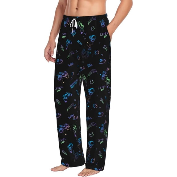 Picia Gamepads Mens Soft Woven Cotton Elastic Waistband Sleep Pajama Pant Lounge Sleep Pant With Pockets And Drawstring-Large