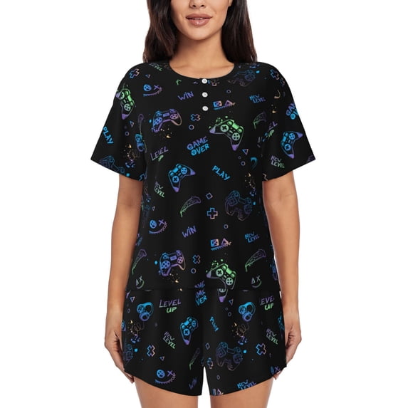 Picia Gamepads Pajamas Sets for Women Soft Short-Sleeved Pjs with Lounge Shorts Two Piece Sleepwear-Large