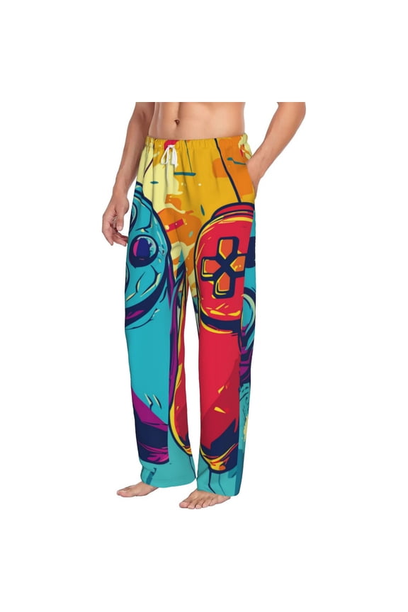 Gaming Mens Soft Woven Cotton Elastic Waistband Sleep Pajama Pant Lounge Sleep Pant With Pockets And Drawstring-Medium