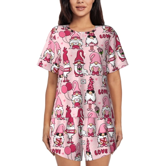 Picia Garden Gnomes Pajamas Sets for Women Soft Short-Sleeved Pjs with Lounge Shorts Two Piece Sleepwear-XX-Large