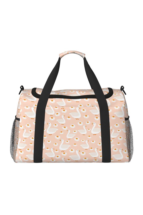 Geese and Flower Print Travel Duffle Bag,Weekender Bags for Women with Shoe Compartment, Gym Duffel Bag with Wet Pocket, Hospital Bags for Labor and Delivery