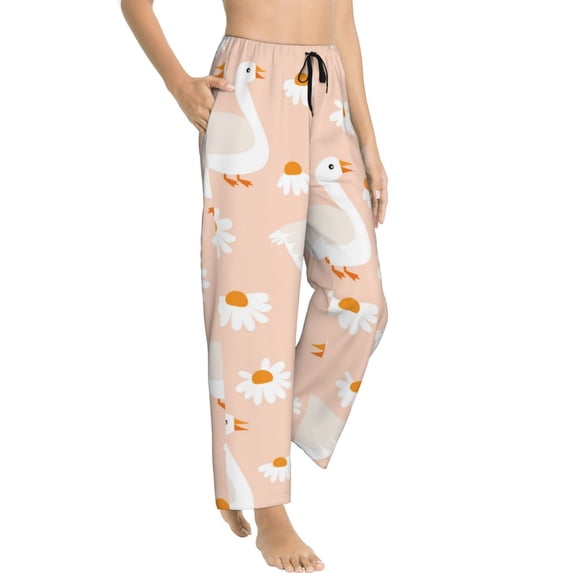 Picia Geese and Flower Womens Soft Woven Cotton Elastic Waistband Sleep Pajama Pant Lounge Sleep Pant With Pockets And Drawstring-Large