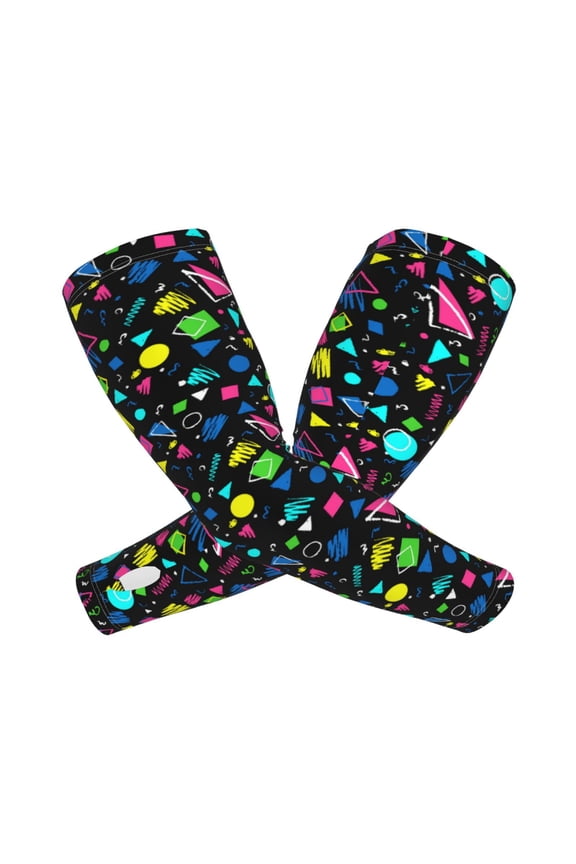 Geometric 1980s Styled Arm Sleeves for Men and Women - Tattoo Cover Up UPF 50+ Cooling Sports Sleeve for Basketball Golf Football-One Size