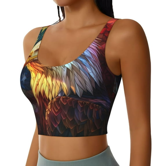 Picia Geometric American Bald Eagle Sports Bra for Women,Padded Strappy Sports Bras Medium Support Yoga Bra with Removable Cups,Running Yoga Bra-Medium
