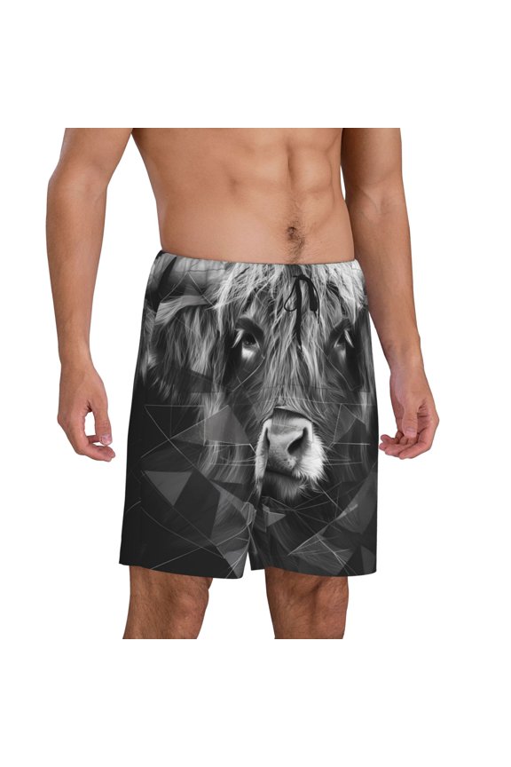 Geometric Bull Design Pajama Shorts for Men, Men's Pajama Bottoms, Sleepwear,Short Pajama Pants-X-Large