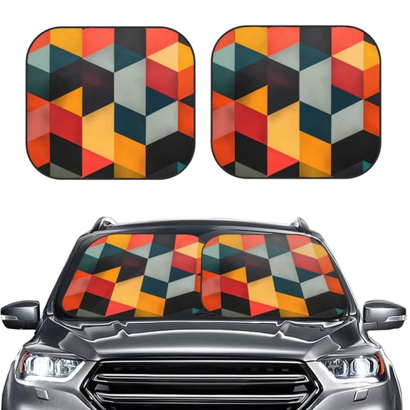 Picia Geometric Cube Pattern Art 2 Piece Car Windshield Sun Shade Foldable | Foldable Sun Shield for Front Window Blocks UV Rays and Keeps Your Vehicle Cool-Medium