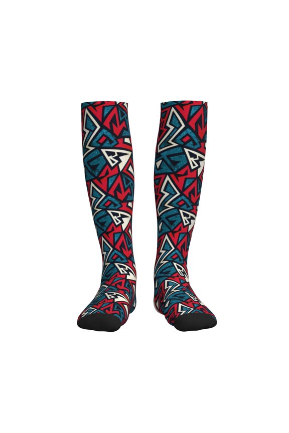 Geometric Elements Printed Sports Compression Socks - 15-20mmHg Graduated Compression, High-Performance Soft and Breathable Socks for Men and Women