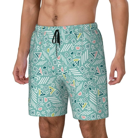 Picia Geometric Elements pattern Mens Swim Trunks with Compression Liner Stretch Beach Shorts Quick Dry with Zipper Pockets No-Chafing Board Shorts-Small