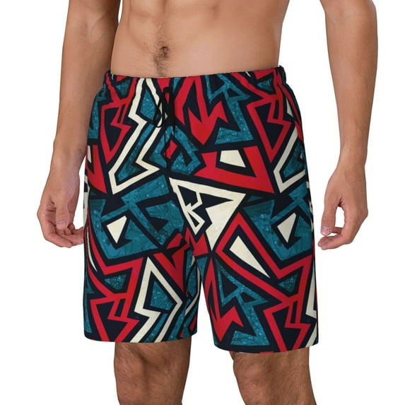 Picia Geometric Elements pattern Mens Swim Trunks with Compression Liner Stretch Beach Shorts Quick Dry with Zipper Pockets No-Chafing Board Shorts-
