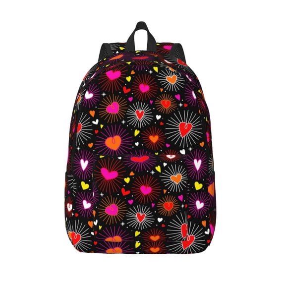 Picia Geometric Hearts Printed Canvas Daypack - Stylish and Durable Vintage Compact Backpack - Class, Work, Travel, or Laptop Bookbag,Organized Compartments-Small