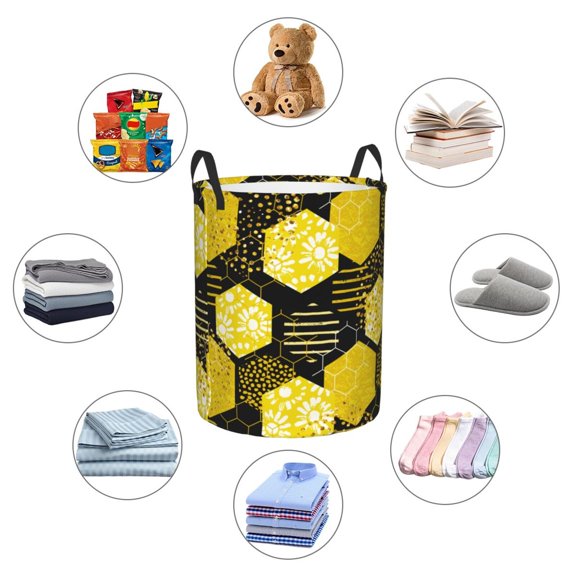 Picia Geometric Pattern with Bee Large Laundry Basket, Waterproof, Freestanding Laundry Hamper, Collapsible Tall Clothes Hamper with Extended Handles-