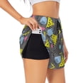 thumbnail image 1 of Picia Geometric Pattern Women's 2 in 1 Athletic Running Shorts High Waisted Workout Casual Gym Sweat Shorts with Comfy Liner Zipper Pockets-, 1 of 9