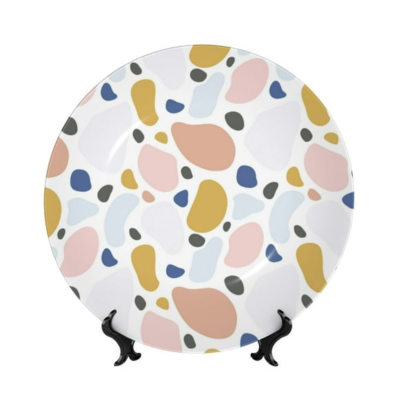 Picia Geometric Spots Pattern Bone China Decorative Plate – Wall Decor with Stand and Adhesive, Elegant Ornament for Living Room, Office, or Entryway-6in