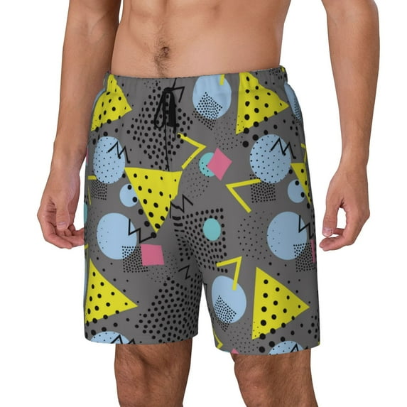 Picia Geometric pattern Mens Swim Trunks with Compression Liner Stretch Beach Shorts Quick Dry with Zipper Pockets No-Chafing Board Shorts-X-Large