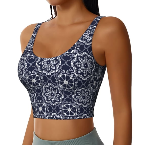 Picia Geometry Flower Sports Bra for Women,Padded Strappy Sports Bras Medium Support Yoga Bra with Removable Cups,Running Yoga Bra-Medium