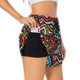 thumbnail image 1 of Picia Geometry Pattern Women's 2 in 1 Athletic Running Shorts High Waisted Workout Casual Gym Sweat Shorts with Comfy Liner Zipper Pockets-X-Large, 1 of 9