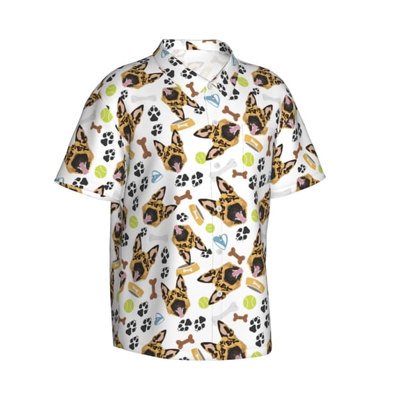 Picia German Shepherd Dog Gentle Cotton Regular Fit Short Sleeve Casual Hawaiian Shirt for Men-Large