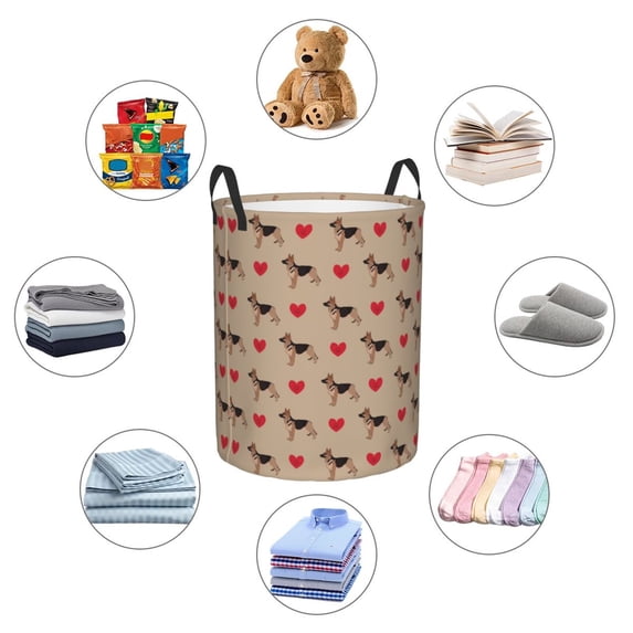 Picia German Shepherd Dog Large Laundry Basket, Waterproof, Freestanding Laundry Hamper, Collapsible Tall Clothes Hamper with Extended Handles-Medium