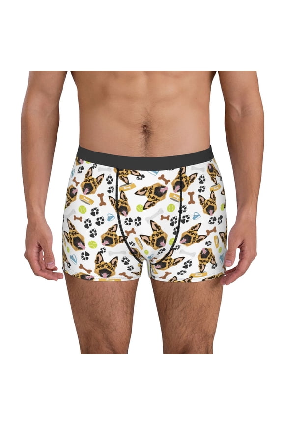 German Shepherd Dog Pattern Men’s Boxer Briefs – Soft & Breathable Underwear, Stretchy & Comfortable Fit, Supportive Pouch Design, Moisture-Wicking-Small