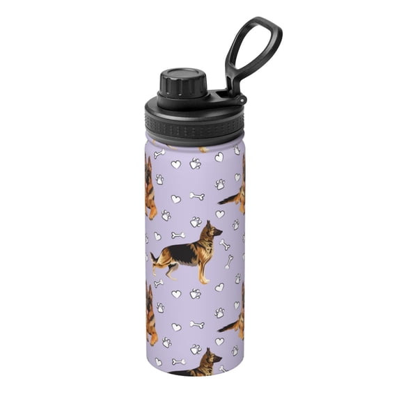 Picia German Shepherd Dog Pattern Water Bottle 18 oz Stainless Steel Insulated Bottles With Handle Leak Proof Gym Sport Water Jug BPA-free insulated kettle For Men Women Adults