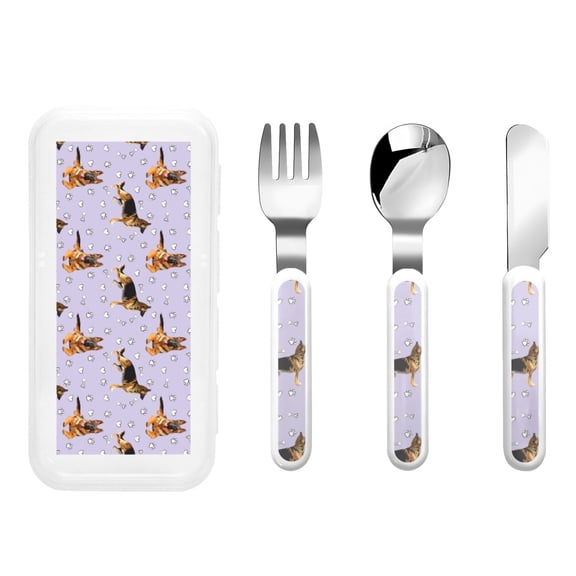 Picia German Shepherd Dog Print Children's Knife, Fork And Spoon Set - Kids Knife Fork Spoon - Stainless Steel Kids Silverware Set - Metal Kids Cutlery Set