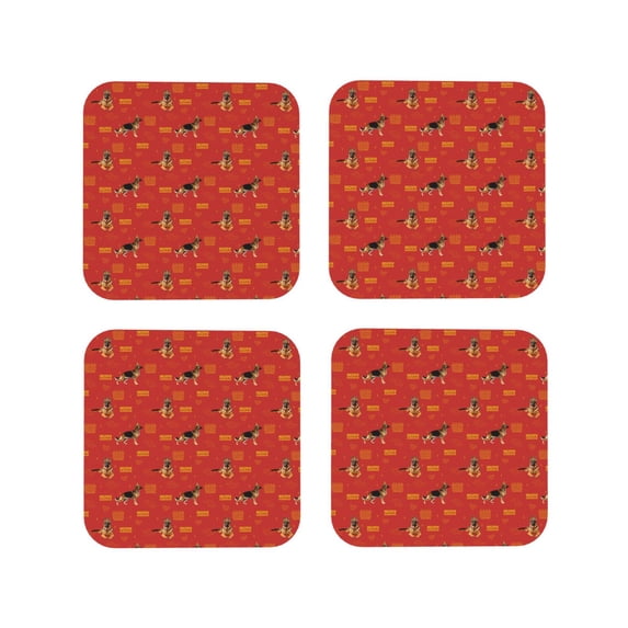 Picia German Shepherd Dog Printed Leather Coasters for Drinks, 4" Drink Coasters Set of 4 for Tabletop Protection, Handmade Luxurious Home Décor and Housewarming Gift -Square