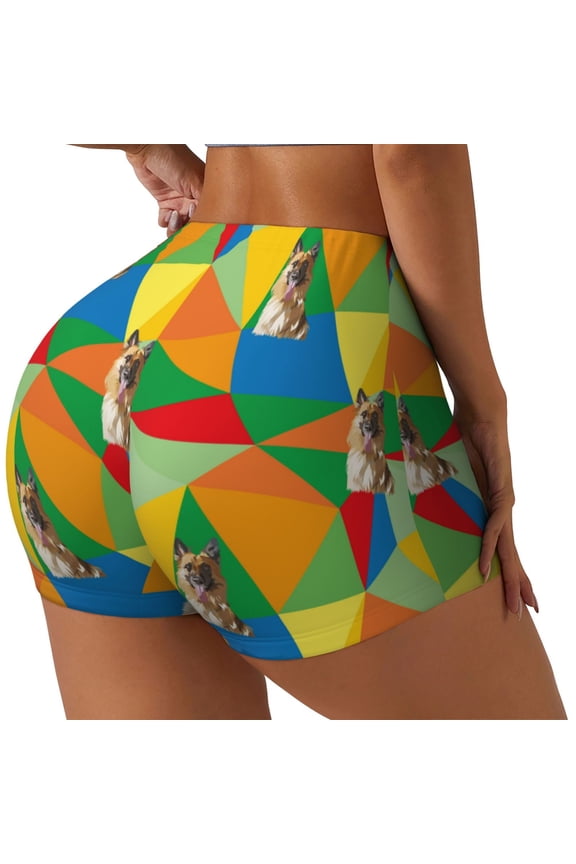German Shepherd Dog Printed Workout Shorts for Women Seamless Scrunch Butt Lifting High Waisted Yoga Gym Booty Running Moisture-wicking Short Pants-Small
