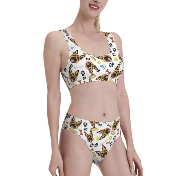 Picia German Shepherd Dog Women's High Waisted Bikini Scoop Neck Swimsuit Two Pieces Bathing Suit-Small