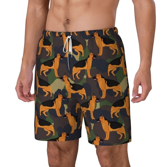 Picia German Shepherd Dog pattern Mens Swim Trunks with Compression Liner Stretch Beach Shorts Quick Dry with Zipper Pockets No-Chafing Board Shorts-3X-Large