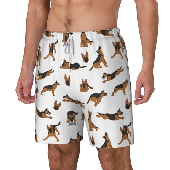 Picia German Shepherd Dog pattern Mens Swim Trunks with Compression Liner Stretch Beach Shorts Quick Dry with Zipper Pockets No-Chafing Board Shorts-Large