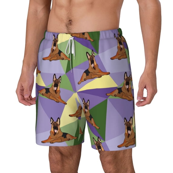 Picia German Shepherd Dog pattern Mens Swim Trunks with Compression Liner Stretch Beach Shorts Quick Dry with Zipper Pockets No-Chafing Board Shorts-Small