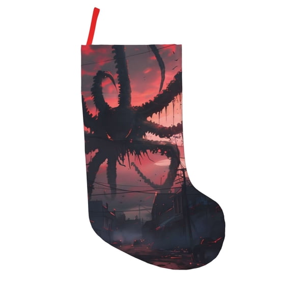Picia Giant Monster Over City for 18in Christmas Stockings, Xmas Stocking for Kids, Holiday and Family Stocking for Fireplace or Party Decoration